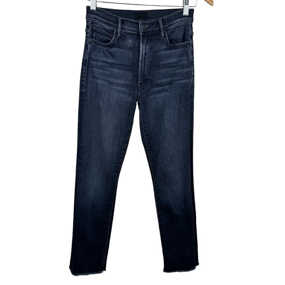 MOTHER high waisted ankle snippet in thunder road  (Grey/Black)